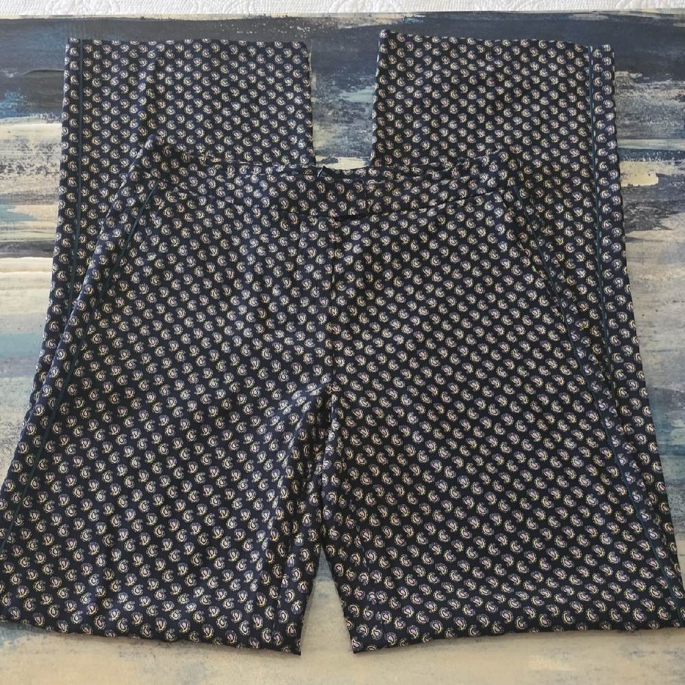 Etcetera Navy/Pasley Print, Pants 100% Silk, Sz 0